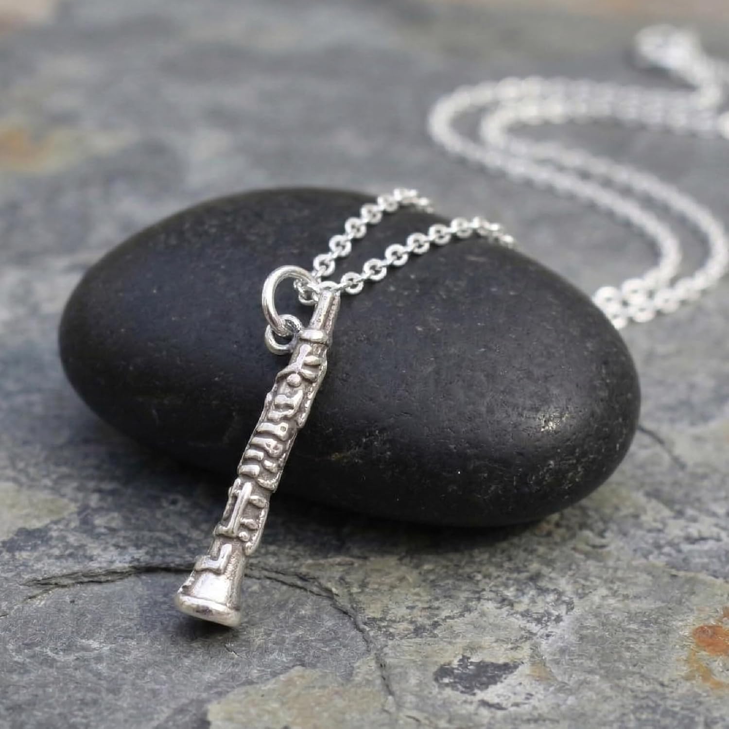 EnCharmed Oboe Musical Instrument Charm Necklace for Women, Sterling Silver Dainty Handmade Necklace, Woodwind Music Teacher Student Design, Everyday Minimal Layering Jewelry, 18"