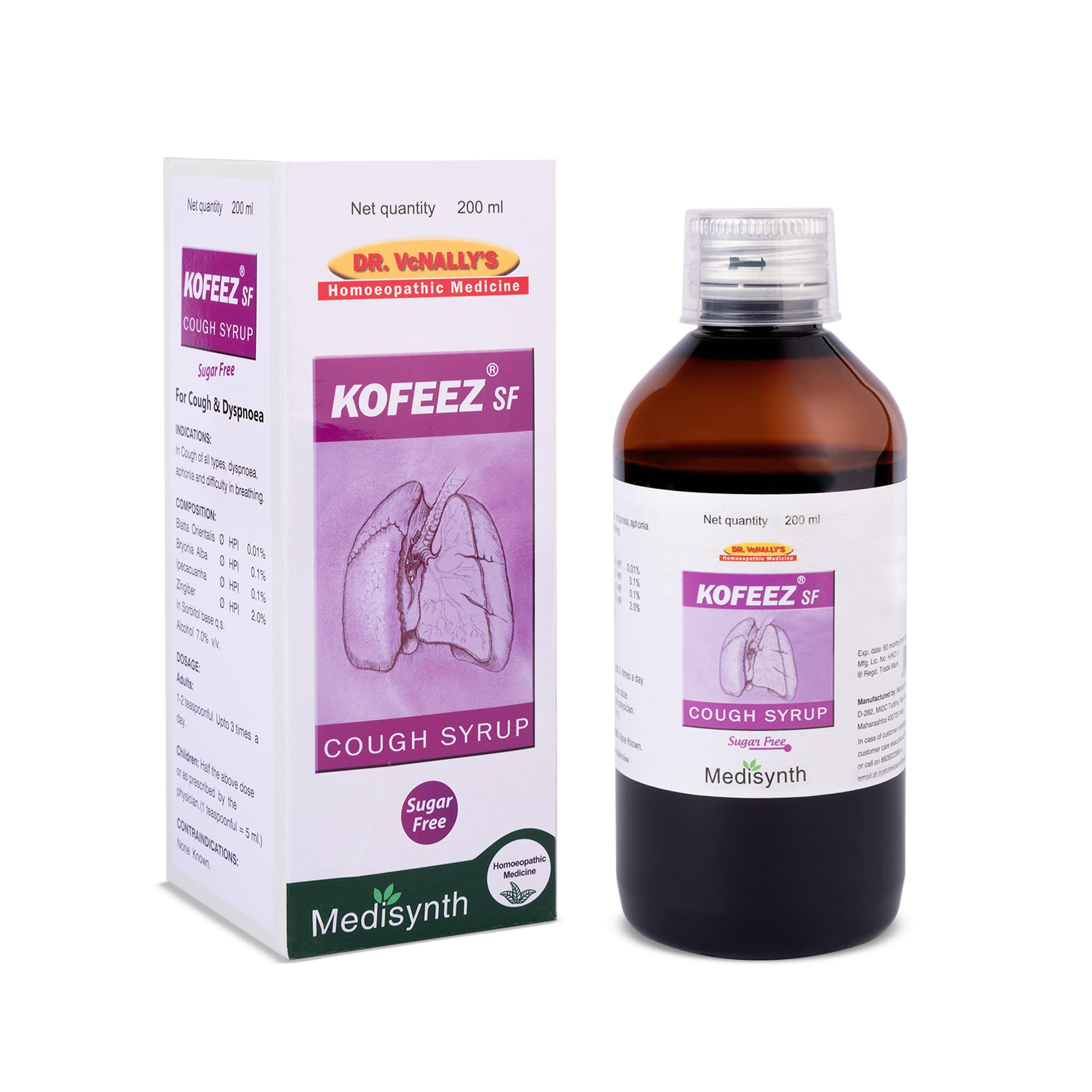 Buy MEDISYNTH Kofeez SF Sugar Free Cough Syrup 200ml (Pack of 1