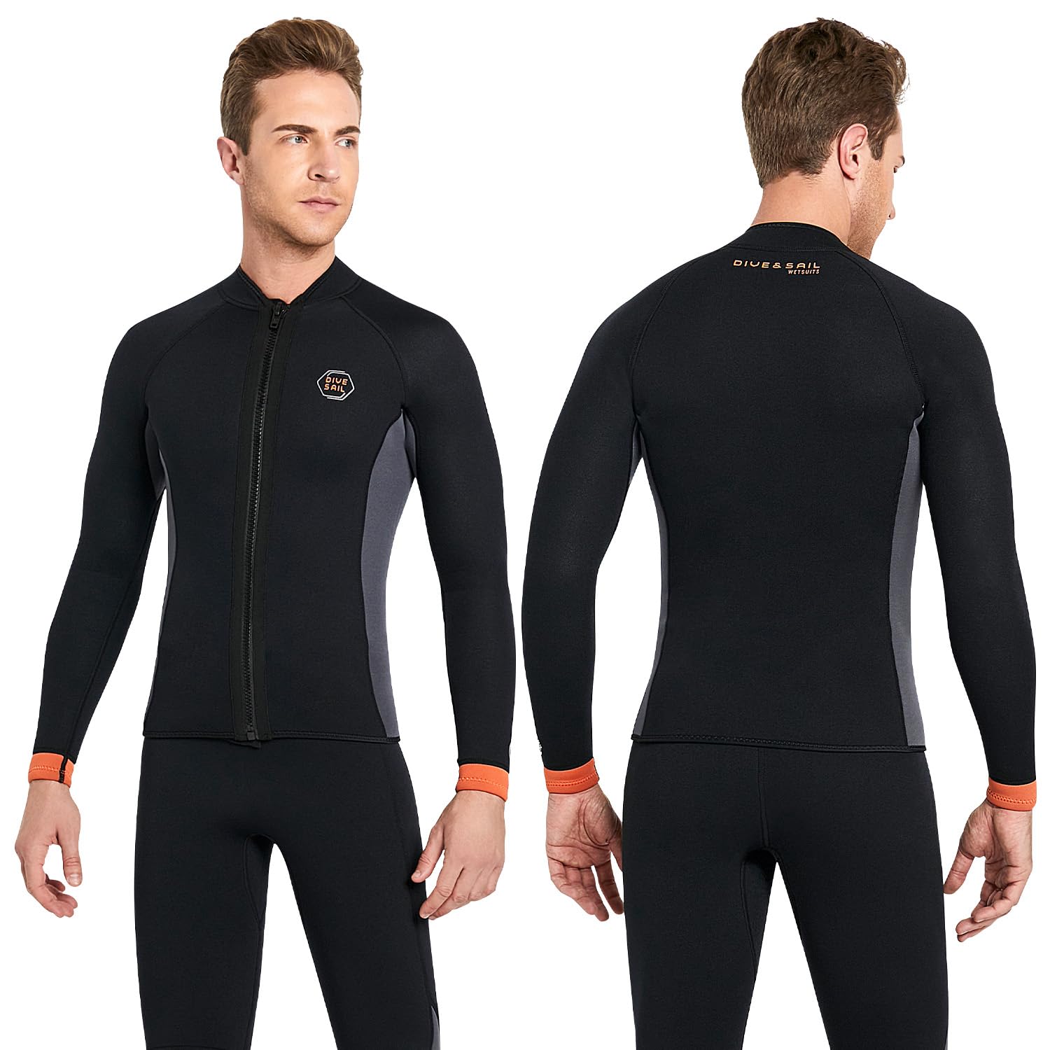 Combinaison en néoprène pour homme et femme - 3 mm - Combinaison en néoprène - Veste pour garder au chaud - Manches longues - Fermeture éclair avant - Haut en néoprène pour la plongée, le surf, la