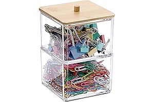 BTSKY Stackable Organizer Clear with Bamboo Lid, Cute Storage Box with Lid...