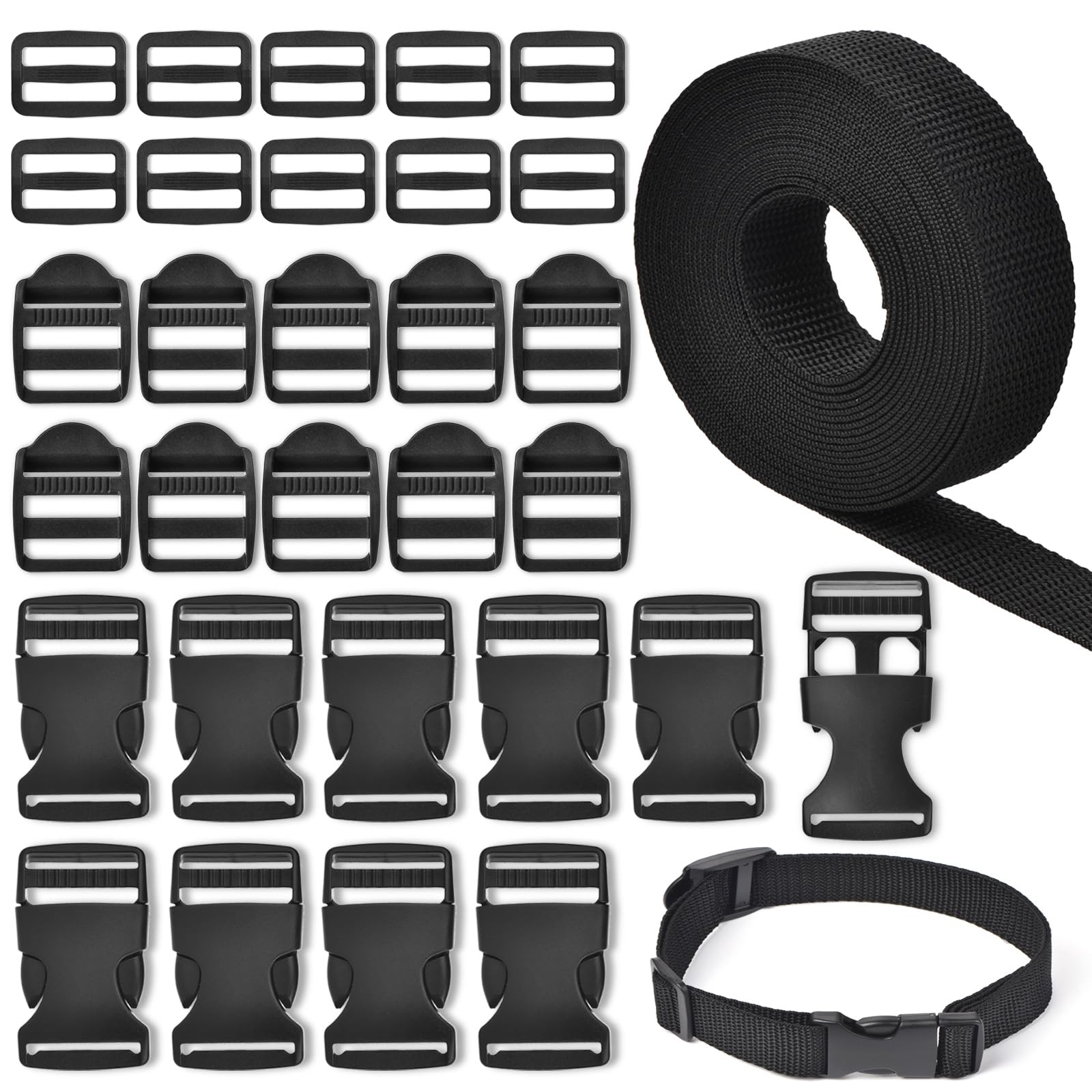 10 Yards Nylon Webbing Strap Band Met 10 Sets Platte Side Release Gespen En Tri-Glide Slides Voor DIY Maken Bagage Band En Rugzak Repareren