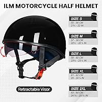 Vista 2 de ILM - Casco de motocicleta con protector solar, correa de liberación rápida, media cara, apto para crucero, scooter, DOT aprobado 883V