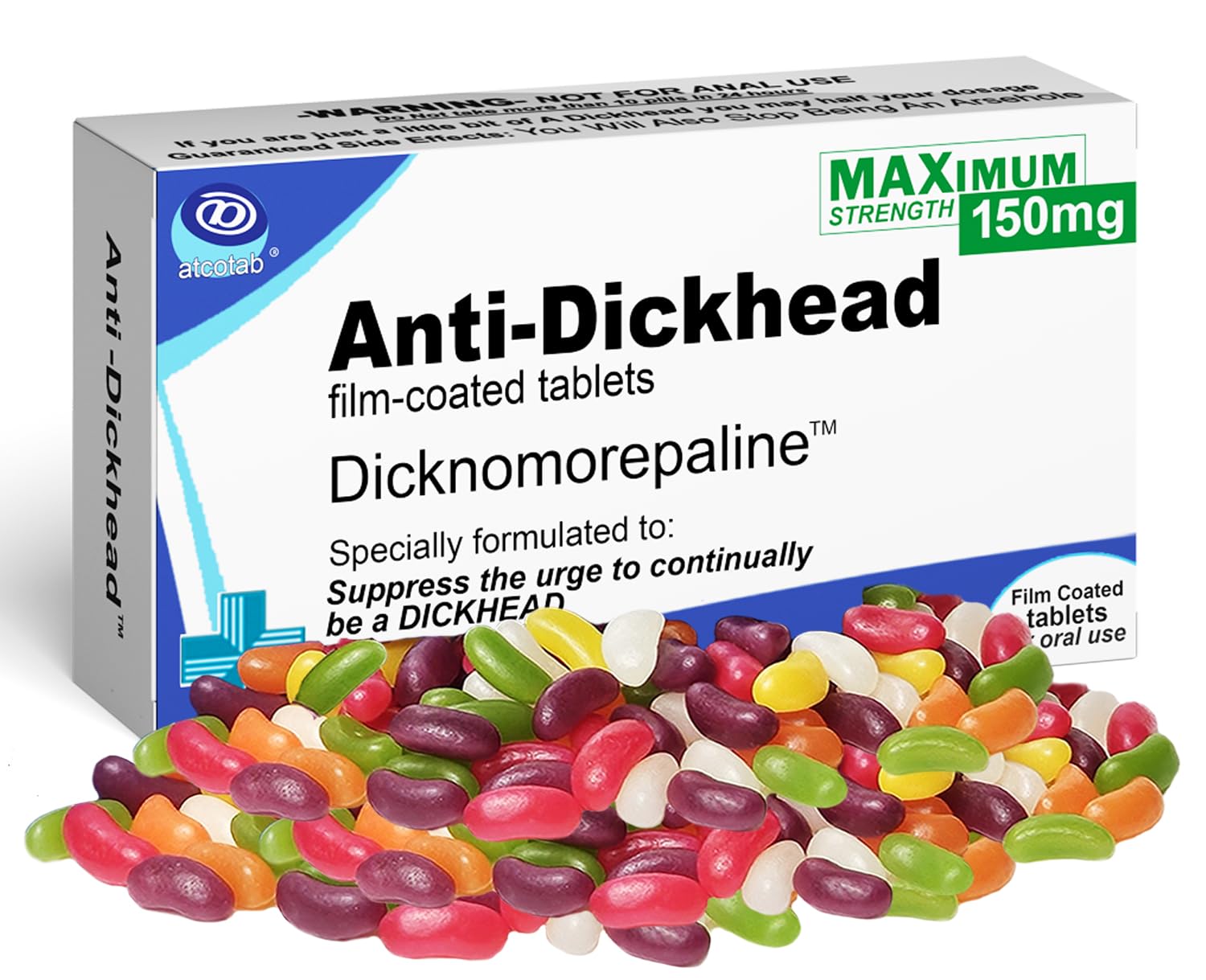 Funny Rude Joke Tablets Pill Box Prank Includes Jelly Beans Christmas Stocking Filler Sweets Unusual Gift for Men Secret Santa April Fools Day Birthday Gifts Women Dad Boyfriend (Anti D-Head)