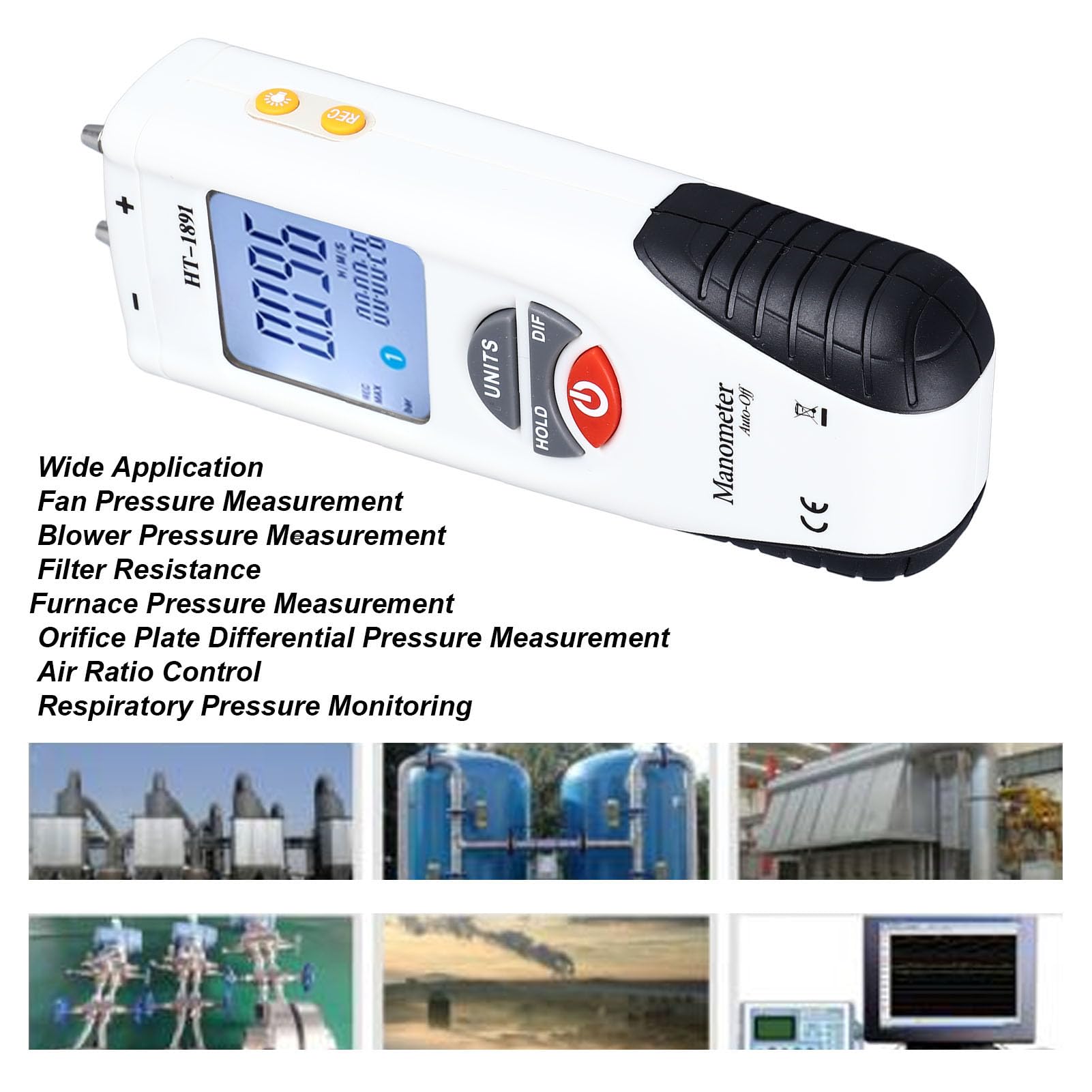 Backlit Digital Manometer Air and Gas Pressure Tester Display Dual Port Air Gas Pressure Tester 11 Measurement Units with Automatic Power Off and Push Button Lock