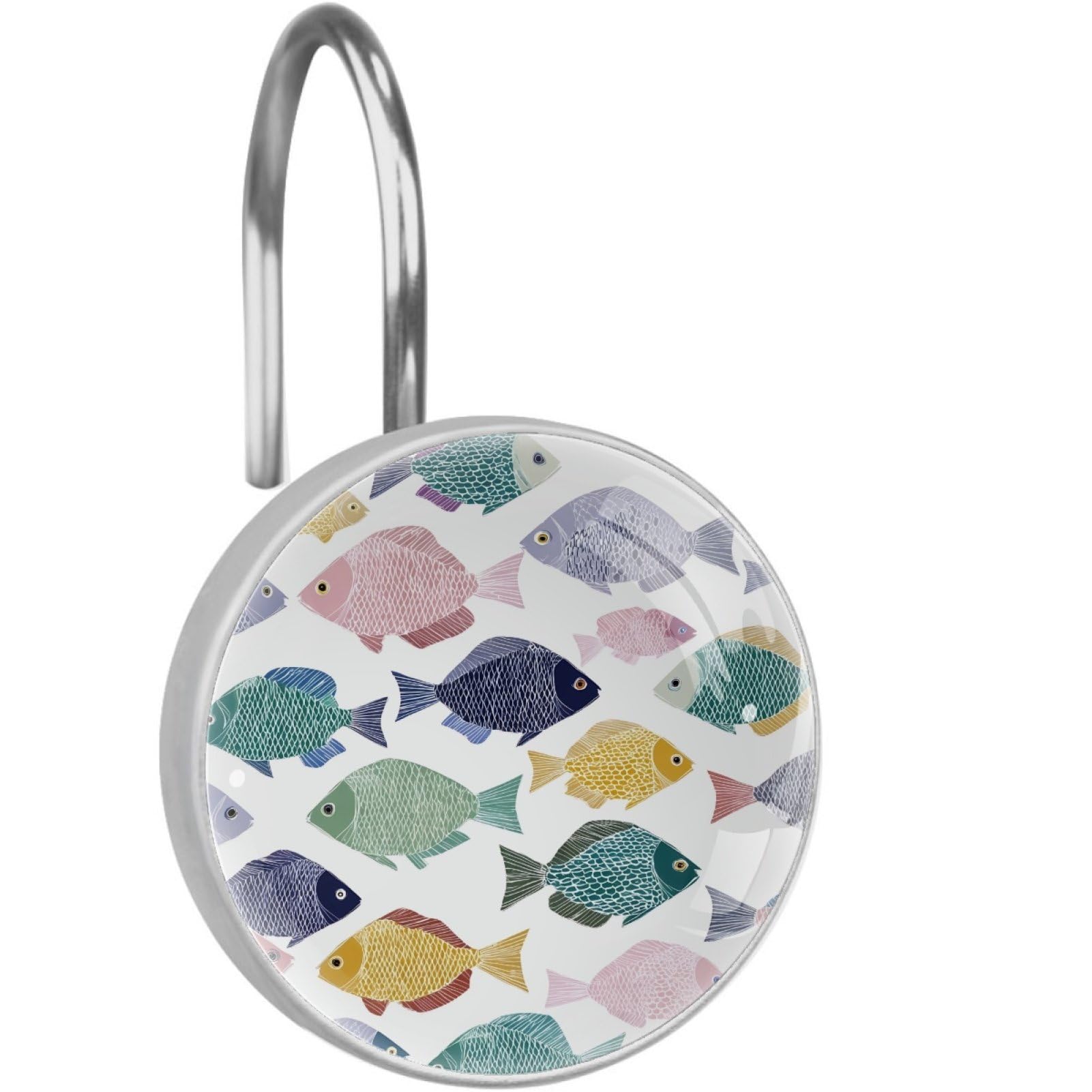 VAPOKF Decorative Shower Curtain Hooks, Colorful Fish Rustproof Stainless Steel Shower Curtain Rings for Bathroom, Shower Curtain Hangers for Shower Rod, 12 Pack