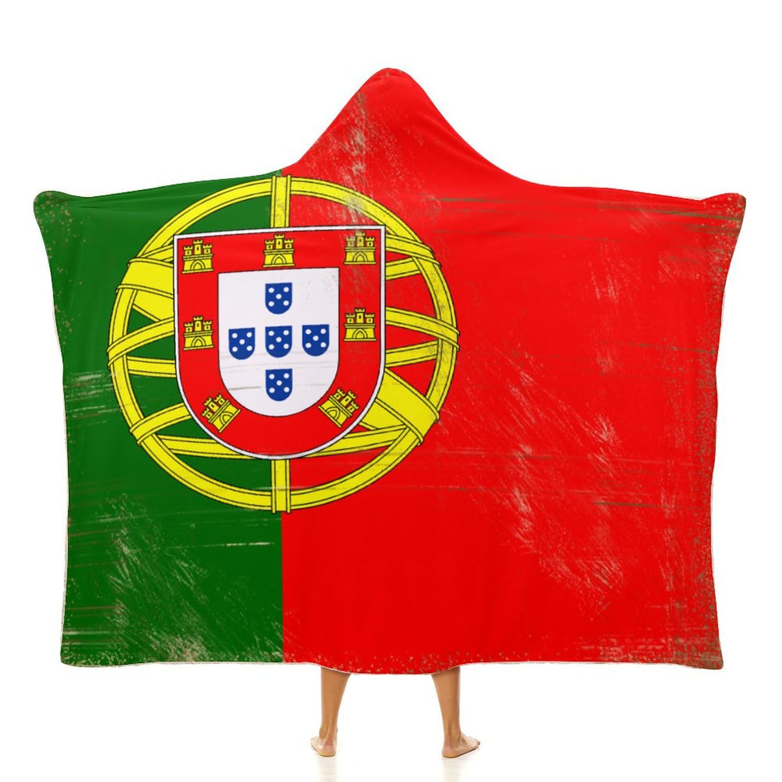 Couverture à capuche drapeau Portugal vintage plaid chaud et doux pour adulte et enfant