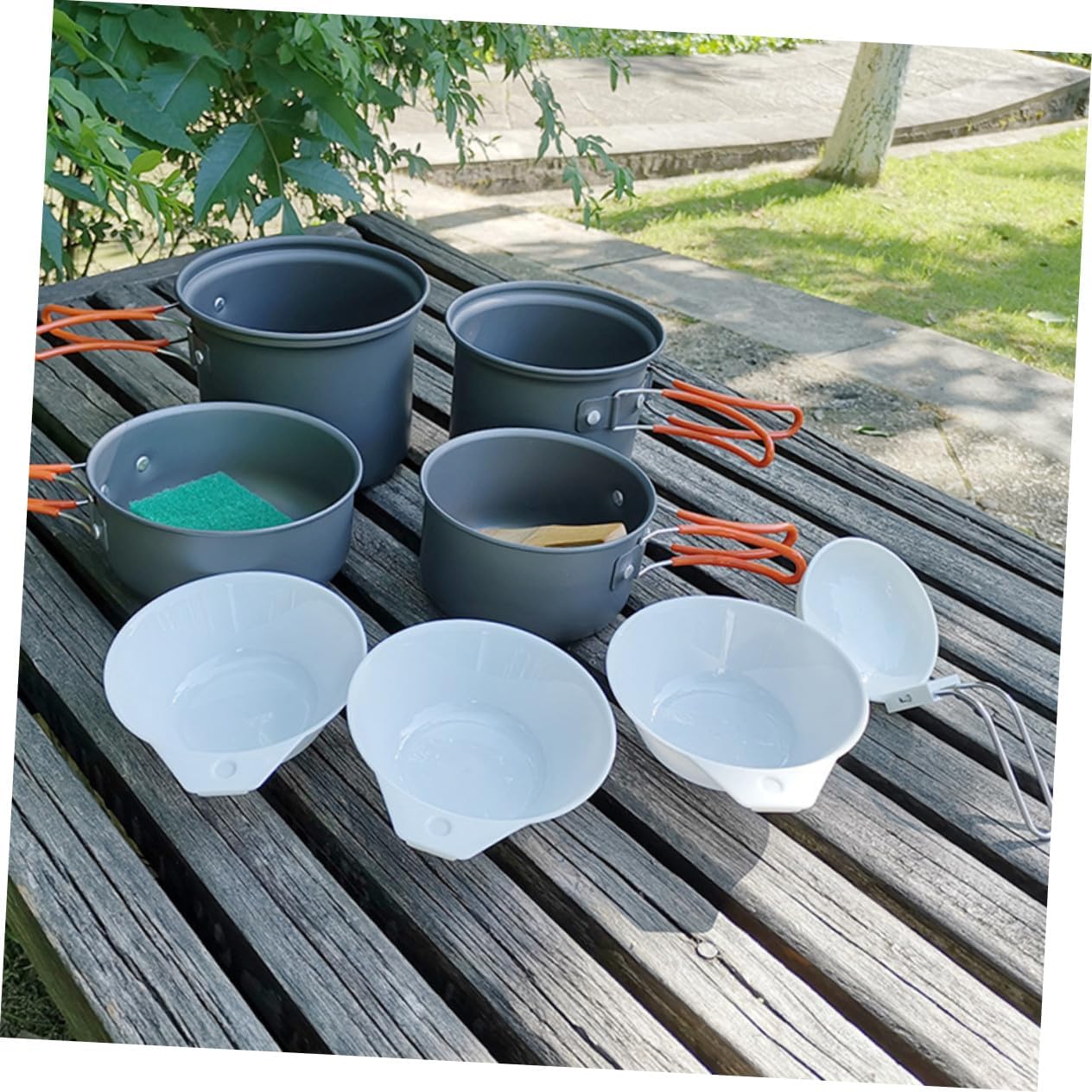 7pcs Portable Camping Tableware Lightweight Outdoor Small Bowls Spoon Turner and Sponge Plastic Kit for Hiking Picnic Travel