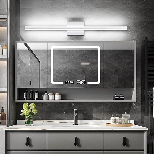 Miniatura 2 de SOLFART Lámpara LED de tocador para baño, 31.9 pulgadas, moderna, plateada, para baño, 6000 K