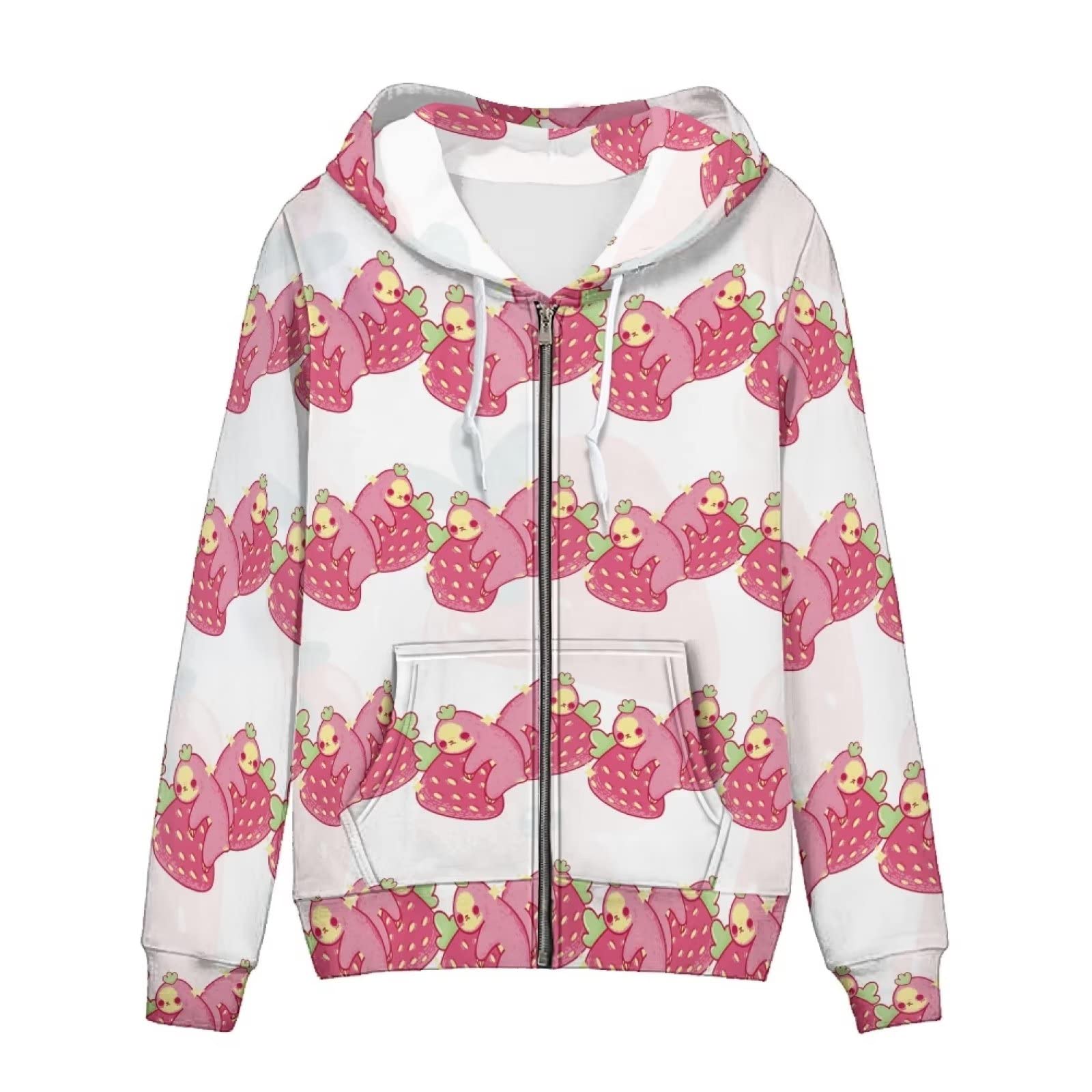 HUIACONG Bluza z kapturem zapinana na zamek błyskawiczny damska bluza z kapturem rozmiar XS-5XL nastolatki sweter, Różowy leniwiec truskawka, 3XL