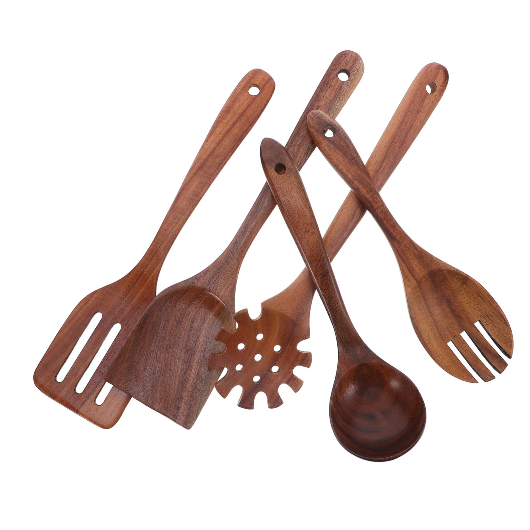 Cabilock Utensili da Cucina in Legno Cucchiaio Spatola per Friggere Mestolo per Servire Cucchiaio per Mescolare Paletta per Mescolare Utensili per Cucinare