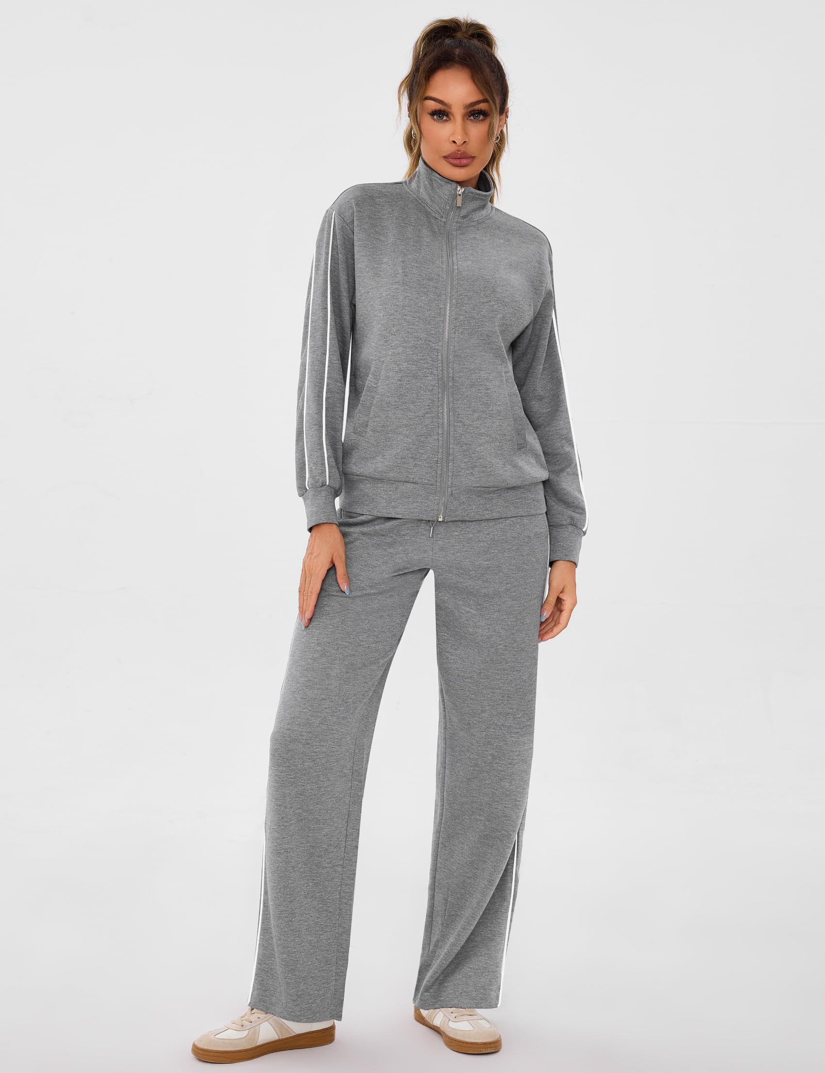 Terecey Tuta da Ginnastica Donna Casual Giacca Sportiva e Pantaloni Relax | Completo Due Pezzi, Movimento Naturale, Comfort Prolungato, Casa, Sport Leggero, Weekend