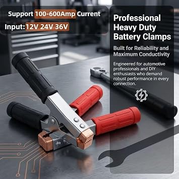 4-Pack Large Size Insulated Alligator Clips Electrical, 600A Spring Loaded Battery Charger Clamps for Car/Truck Battery & Industrial Electric Testing (Black and Red)