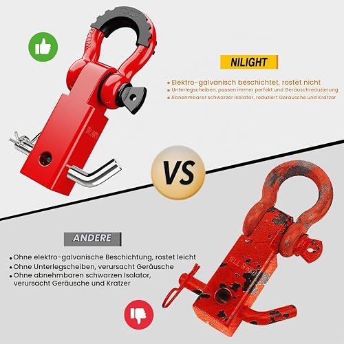 Nilight Shackle Hitch Receiver 2Inch 45000 LBs Breaking Strength 3/4" D Ring Shackle w/Trailer Hitch Pin Heavy Duty Solid Recovery Towing Kit for Trucks Jeeps Off Road,2 Years Warranty - 5