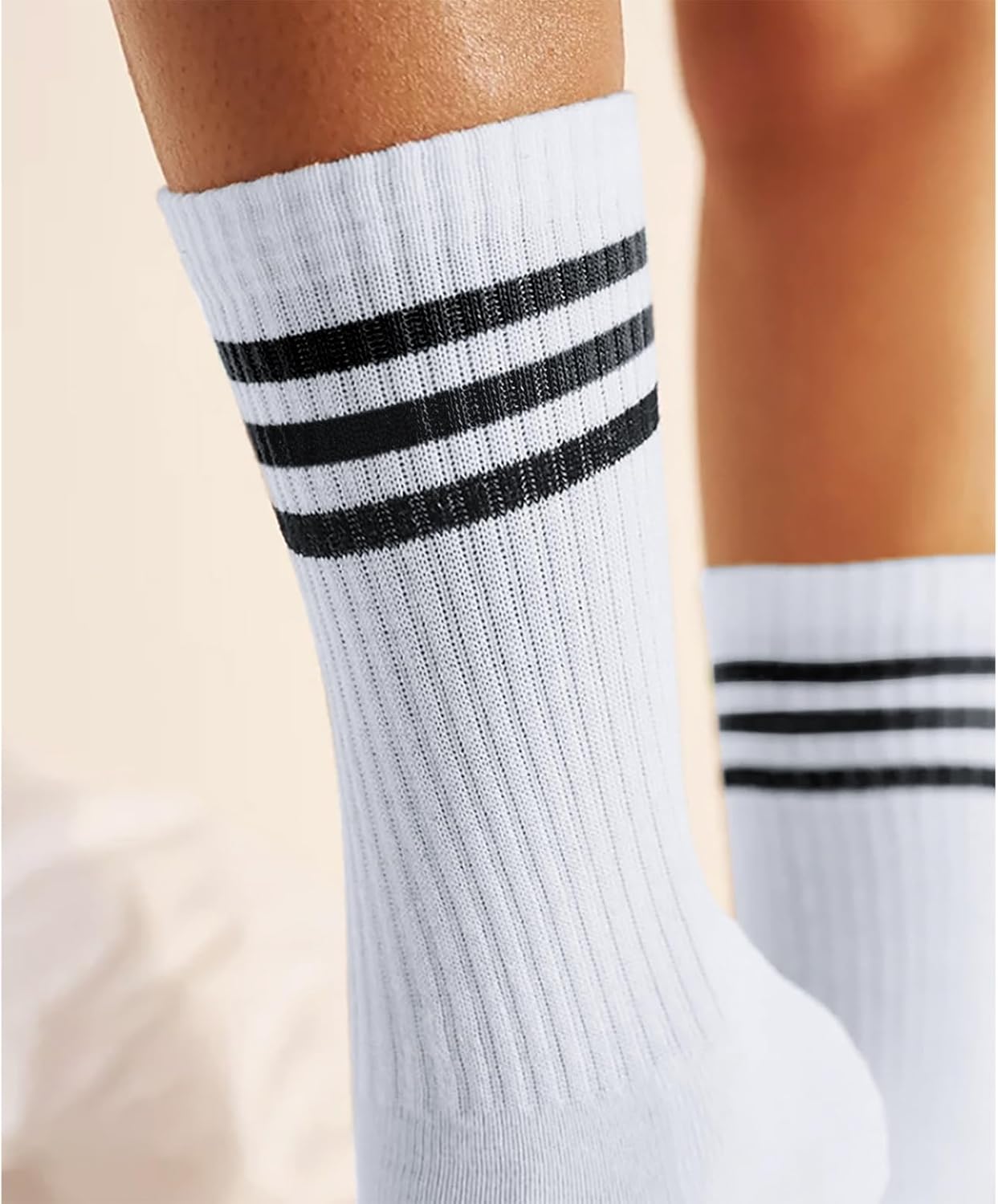 4 PAIRS Striped Crew Socks For Women Casual Cotton Novelty Retro Athltic Socks Unisex MultiColor - Image 5