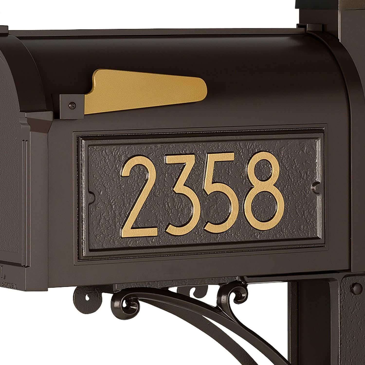 Whitehall Custom Mailbox Address Plaque, Personalized House Number Sign with Modern Numbers for Balmoral or Capitol Mailboxes, 15 x 6.5 in, Bronze with Goldtone Numbers