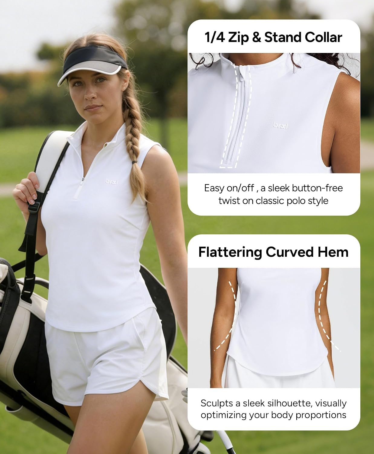 BRXL Women's Sleeveless Golf Shirts 1/4 Zip Tennis Polo Collared UPF Athletic Tank Tops Quick Dry Lightweight