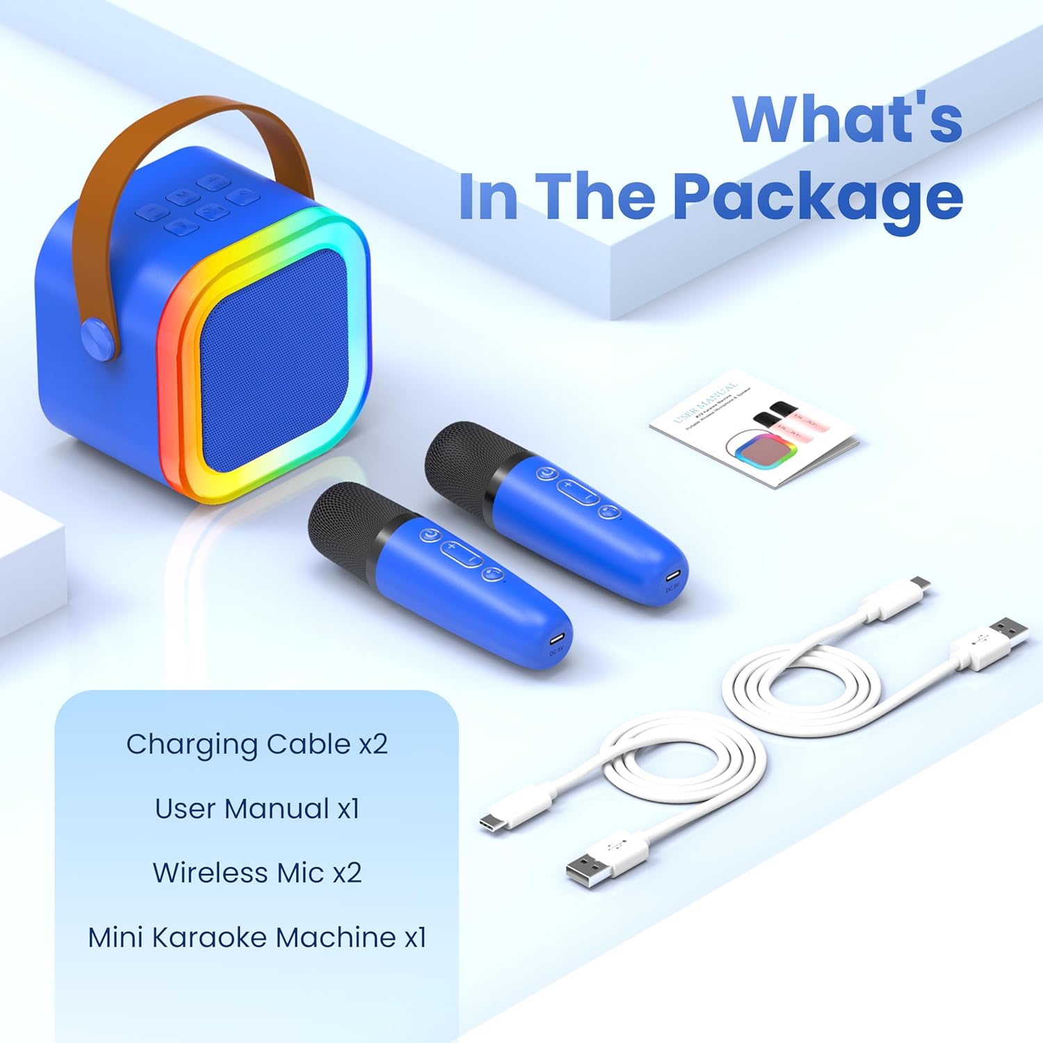 Karaoke Machine for Kids Adults, Portable Bluetooth Speaker with 2 Wireless Karaoke Microphones Player, 2026 TOP Birthday for Girls Boys 3,4,5,6,7,8+Year Old Toddler Toys Valentine Gifts(Deepblue) - Image 7