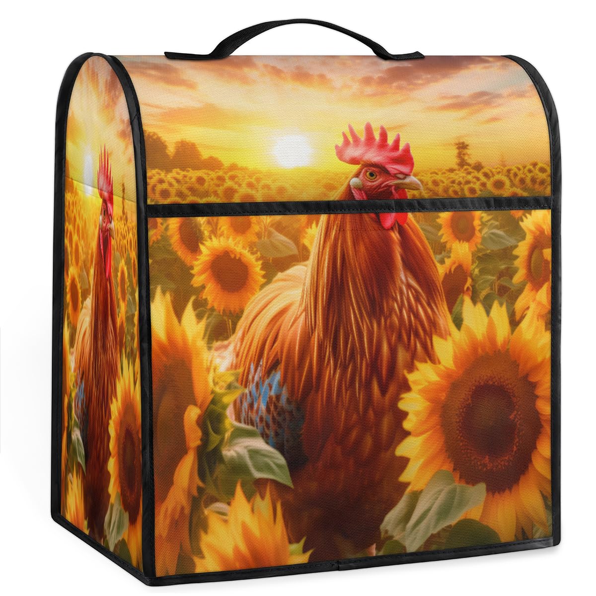 Coffee Maker Cover Sunflower Rooster Pattern Kitchen Appliance Covers Small Appliance Covers Blender Cover Juicer Cover Dust Covers for Kitchen Appliances with Top Handle and Pockets,Washable,B311