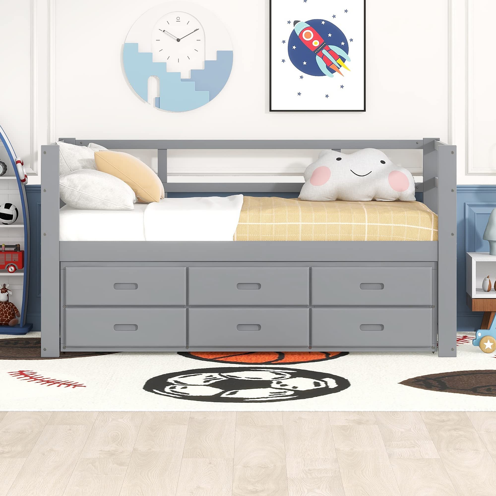 Letto Singolo Con Letto Estraibile - 90x200cm, 3 Cassetti, In Legno Massello - Foto 13