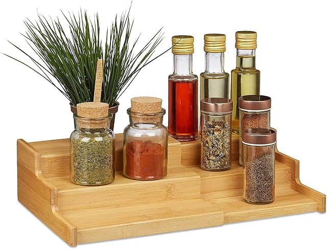 Unibos Spice Rack Organizer, 3-Tier Expendable Free Standing Seasoning Shelf for Spice Jars, Non-Slip Cupboard Organiser Storage Racks for Kitchen Pantry Cabinet