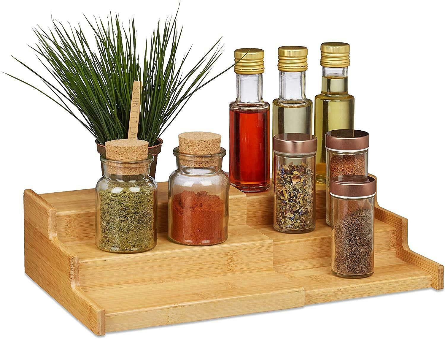 Unibos Spice Rack Organizer, 3-Tier Expendable Free Standing Seasoning Shelf for Spice Jars, Non-Slip Cupboard Organiser Storage Racks for Kitchen Pantry Cabinet
