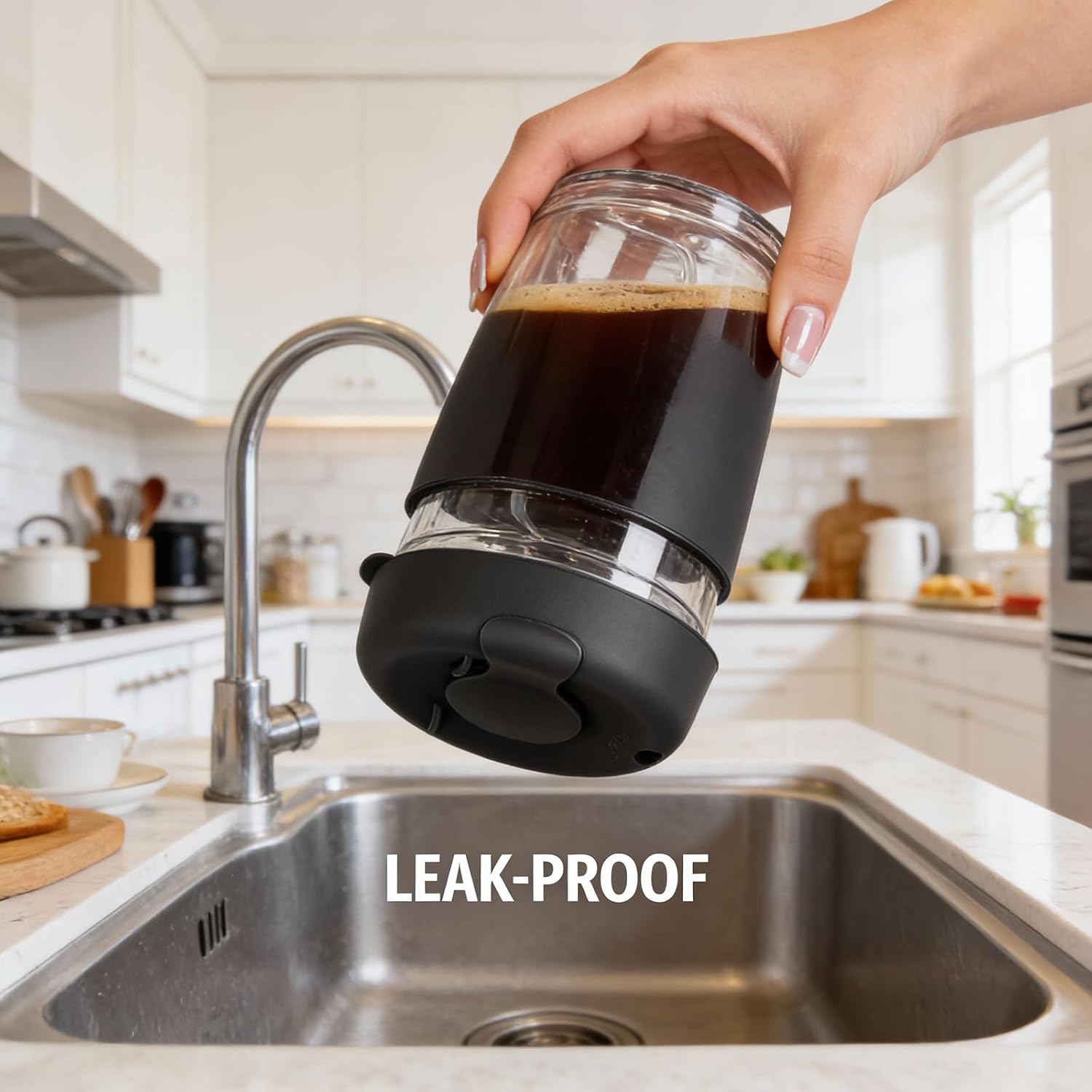 12 oz Glass Coffee Cup with Lid and Sleeve, Black Travel Coffee Mug for Hot or Iced Drinks, Reusable Travel Tumbler for Home, Office, or On The Go, Leak Proof, BPA Free - Image 4