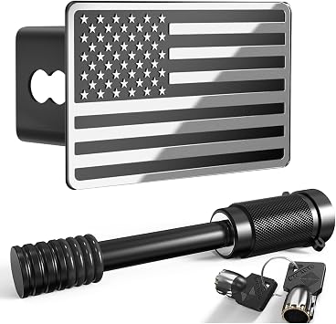 2.5 Inch American Flag Trailer Hitch Cover Plug with 5/8-Inch Pin Diameter Trailer Hitch Lock,2 1/2 Inch Hitch Cover Fits for 2.5 Inch Receivers,Chrome