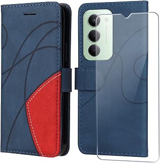 Hülle für Xiaomi Redmi 15 4G / 5G Leder Handyhülle mit Displayschutzfolie, mit Kartenfächer und Magnetverschluss, PU Flip Brieftasche Klapphülle Schutzhülle für Xiaomi Redmi 15 4G / 5G - Blau