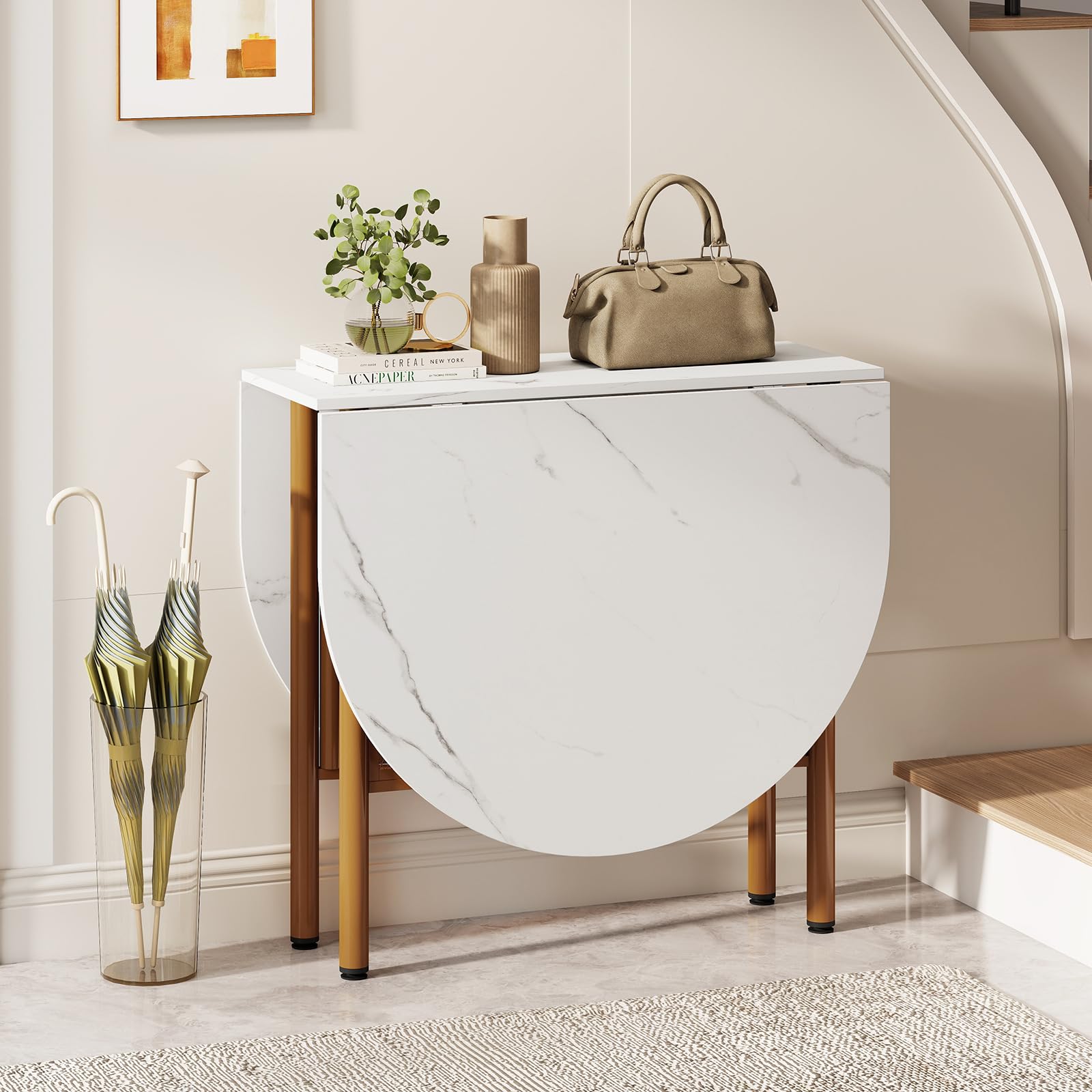 COSTWAY Tavolo da Pranzo Pieghevole per 6-8 Persone, Tavolo Consolle Estensibile Salvaspazio con Ali Ribaltabili con Ganbe in Metallo per Cucina e Soggiorno, 150 x 80 x 76 cm (Bianco)