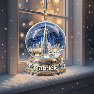 Unique Burj Khalifa 2D Acrylic Ornament, Custom Dubai Landmark Inspired Christmas Tree Decoration, Personalized Name Flat Ornament, Vibrant Travel Souvenir Keepsake for Family and Friends