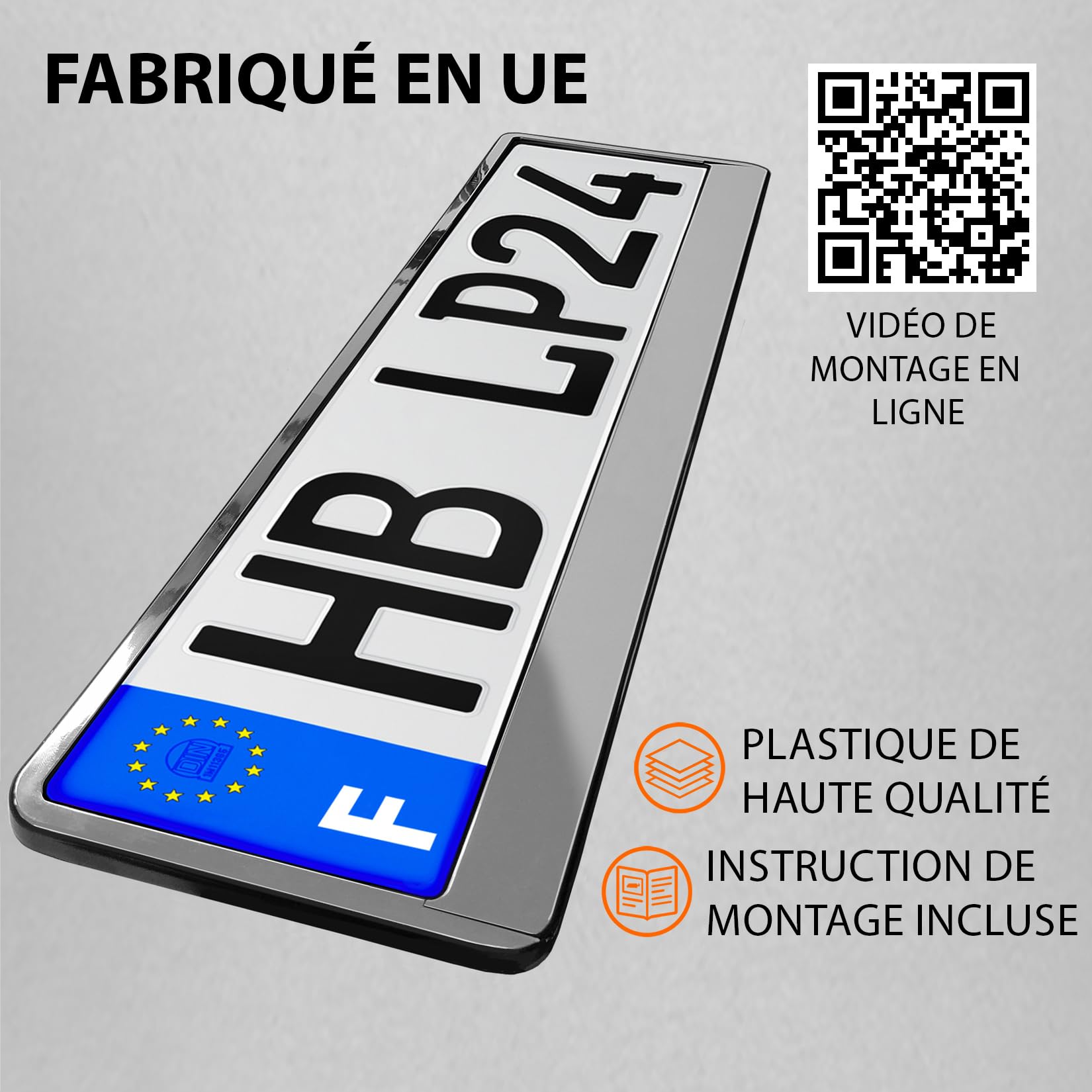 Support Plaque Immatriculation Voiture - [Simple, Durable et sur] - Lot de 2 avec 8 Vis - 520x110 mm - Optique Chrome - Auto Porte Plaque Immatriculation adapté pour Toute Voiture - Fixation Plaque