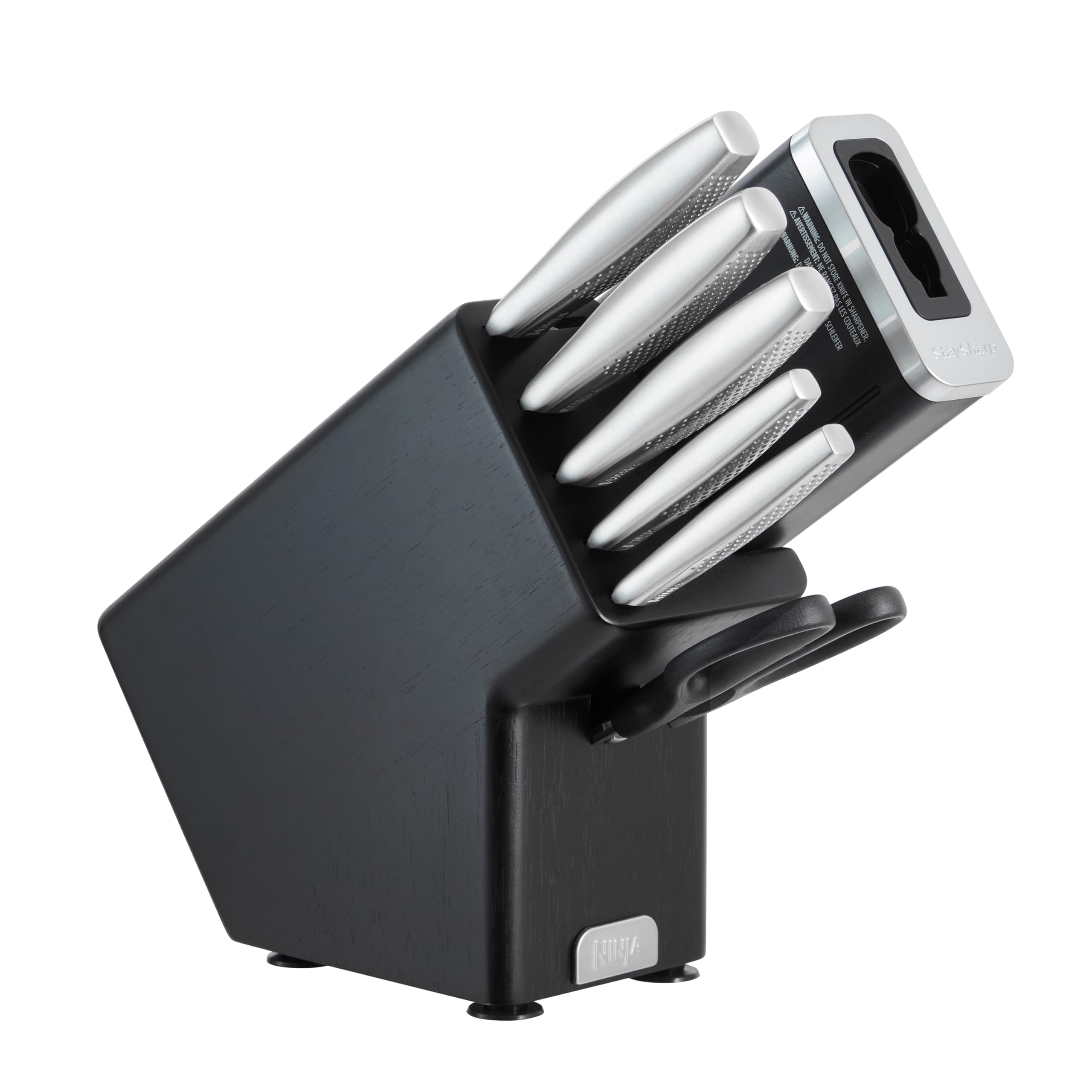 Ninja StaySharp Messerset, 6-teiliges Edelstahl-Messerset mit integriertem Messerschärfer, mit Küchen- und Kräuterschere, Schwarz K62006EUUK