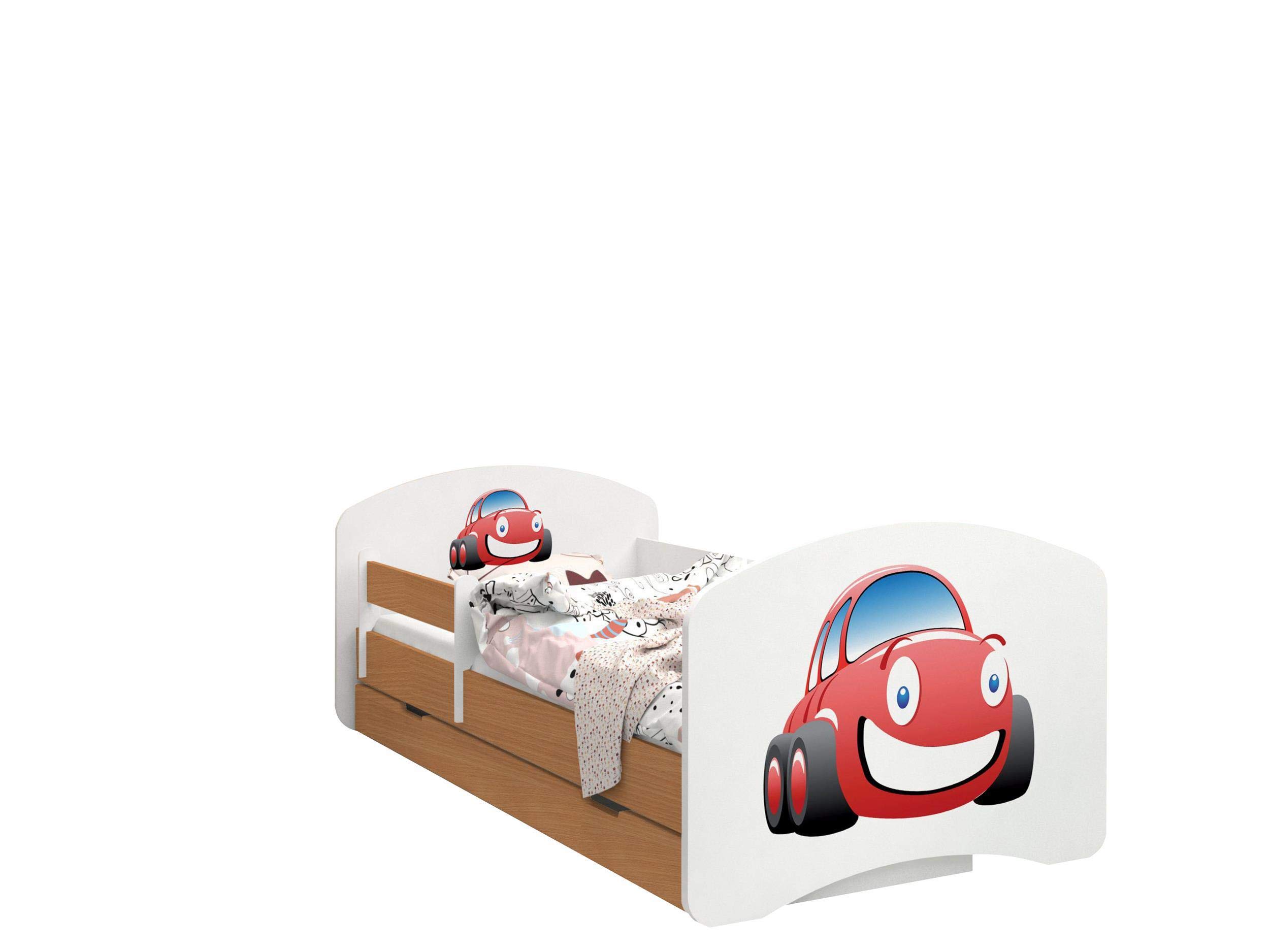 Happy Babies - CAMA PARA NIÑOS DE DOBLE CARA CON CAJÓN Diseño moderno con bordes seguros y protección contra caídas colchón de espuma de 7 cm de haya (Auto, 160/80)