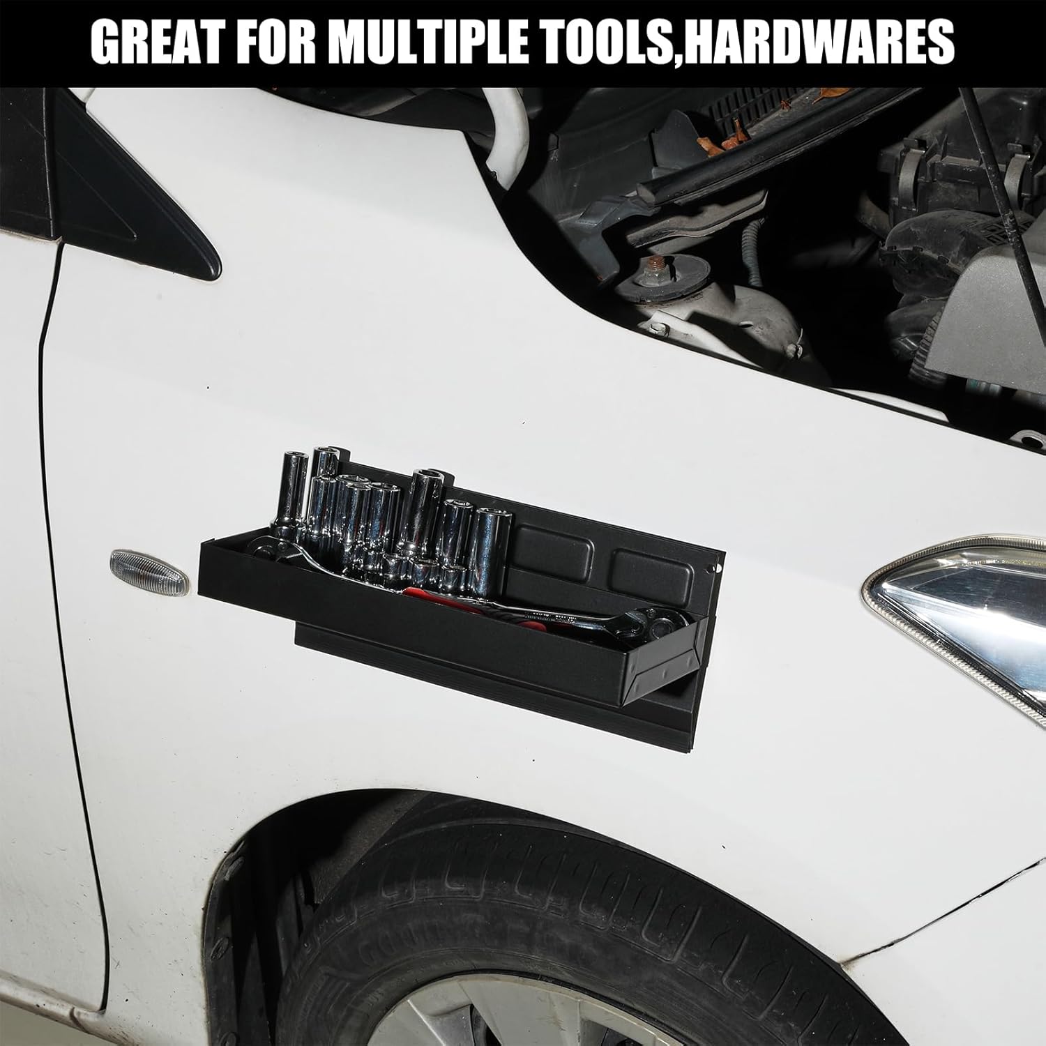 Mayouko 4PCS Magnetic Tool Parts Tray Shelf Set, Magnetic Storage for Toolbox, Tool Box Accessories for Van Workshop, Garage,Toolbox, Tool Chest, 6",8",10",12" Magnetic Tray