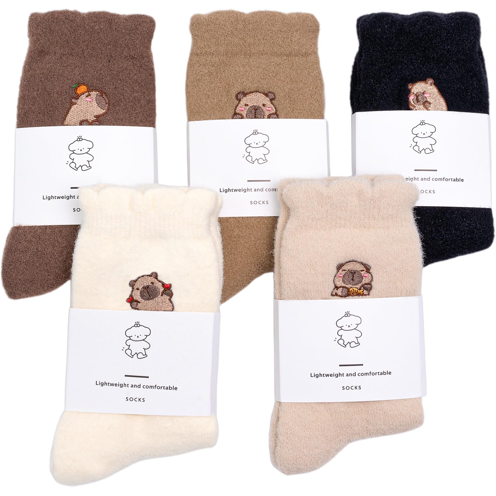 5 Pairs Capybara Fuzzy Socks,Funny Capybara Gifts,Cute Socks for Women Teens,Soft and Cozy-image-14