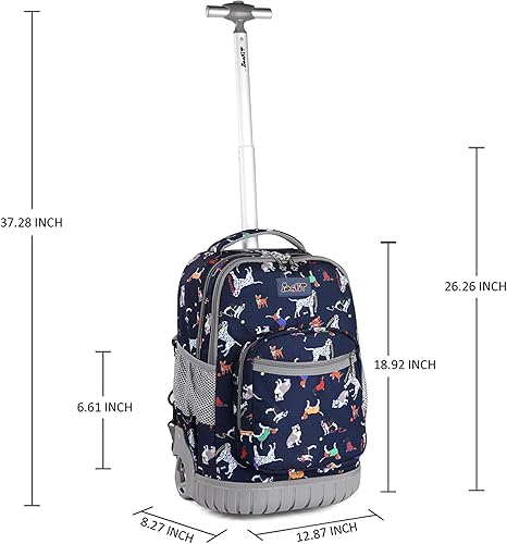 Miniatura 6 de Tilami Mochila con ruedas para laptop de 18 pulgadas para niños y niñas, azul (Dog Blue), Tilami Mochila con ruedas de 18 pulgadas