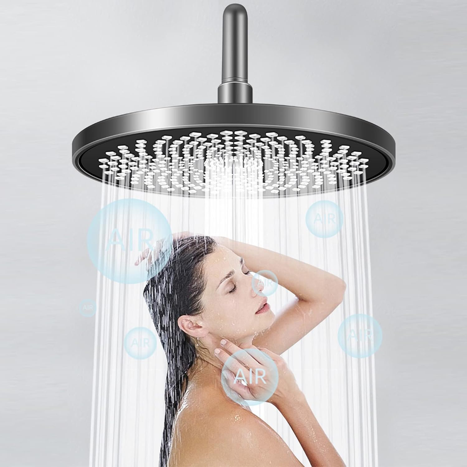Shower System Grey 4 Function Exposed Shower Faucet Set with Adjustable Rainfall Shower Head and Hand Shower Wall Mount Bathroom Shower Fixture with Spray and Tub Spout