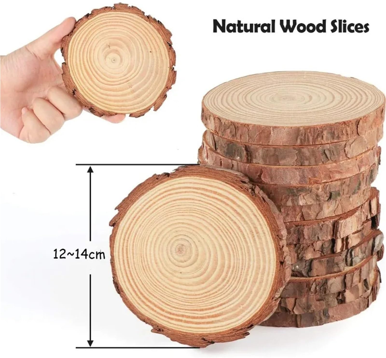 madera redonda sin procesar con corteza, 3-16 cm/1-10 piezas de rodajas de madera de pino natural gruesas, redondas, sin terminar, con discos de troncos de corteza de árbol, manualidades de bricolaje,