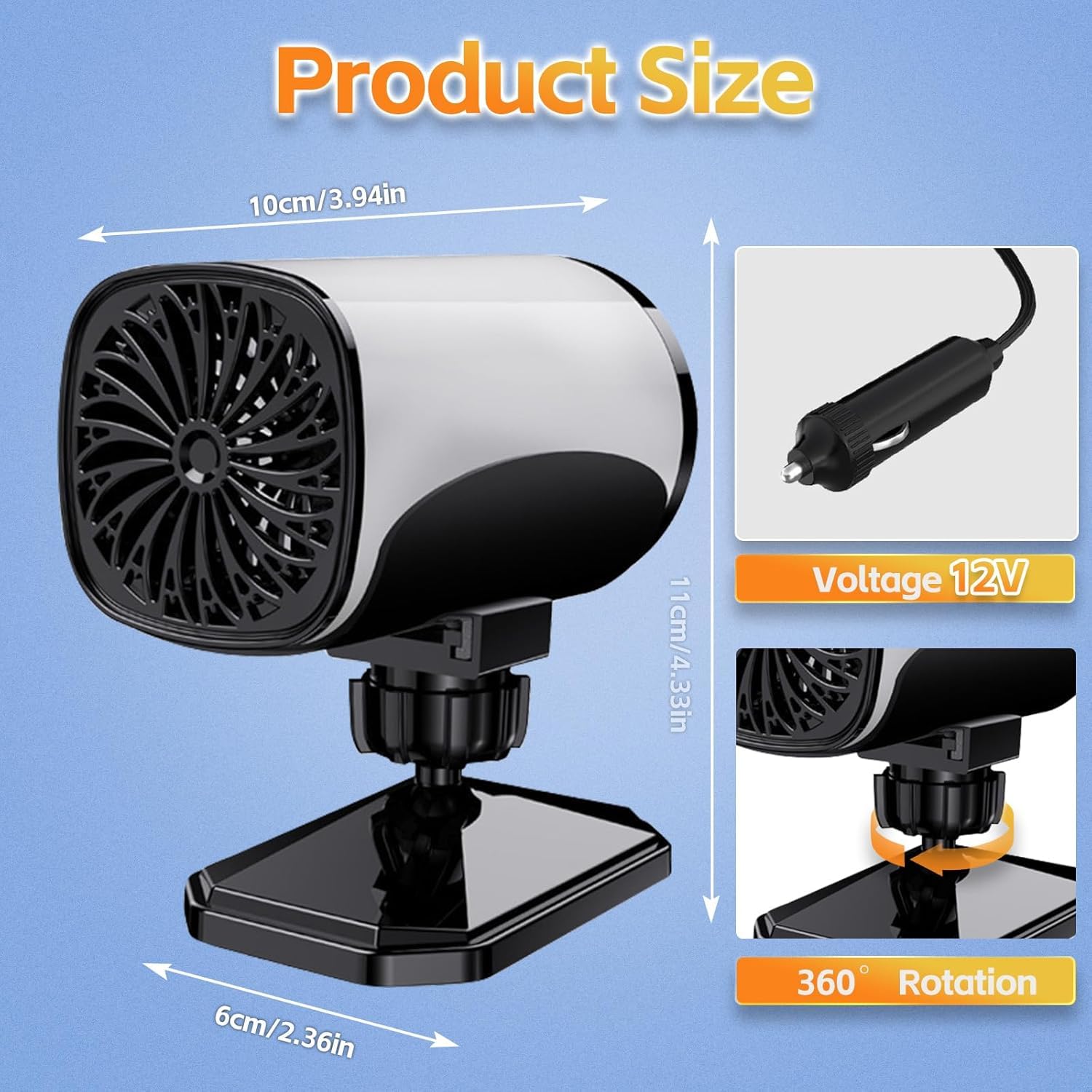Chauffage de voiture, Portable 12V Dégivreur de Voiture, Pare-brise Chauffant, Chauffage et Refroidissement 2 en 1 Chauffage, Dégivrage et Dégivrage Rapides avec Prise Allume-cigare pour Véhicules