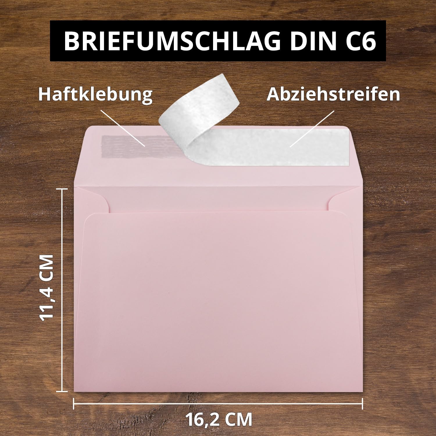 Kolorowe koperty C6 11,4 x 16,2 cm z klejem. 1000 Umschläge 16-Rosa