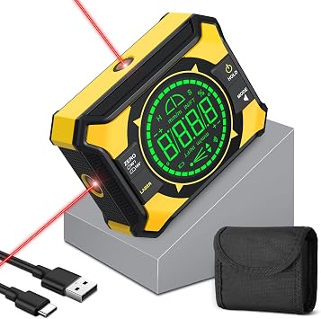 3-in-1 Magnetic Digital Angle Gauge with Cross Laser & LED | Rechargeable laser level and angle finder with 490/2180 measurement for woodworking, leveling and installation