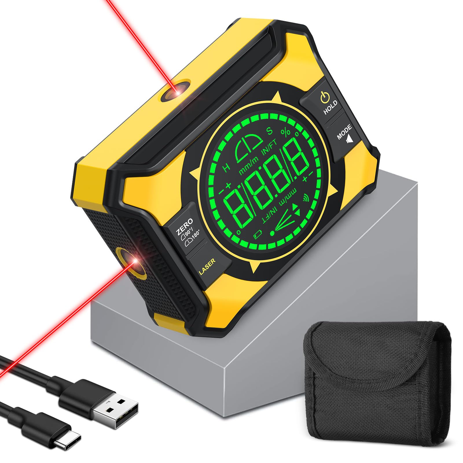 Angolometro digitale magnetico con doppio laser ±0,1° ad alta precisione 3 in 1 ricaricabile