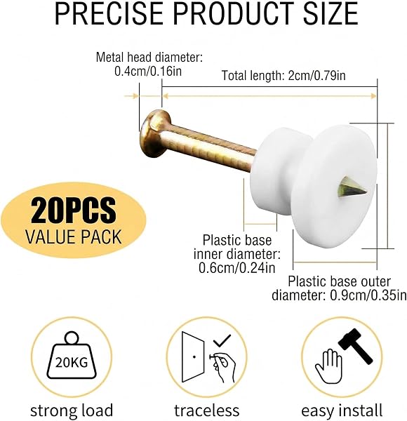Teasteam Clous pour Tableaux Muraux, 20 pièces Crochets Muraux Invisibles, Accroche Tableau Sans Percer, Crochets pour Accrocher Des Photos, Clous à Tableau. - 2
