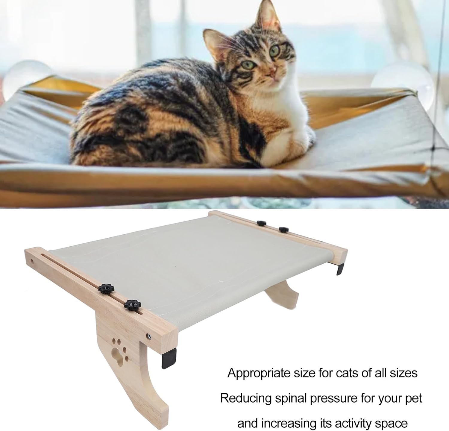 Cat Window Perch, Solid Wood Bed with Breathable Cloth, Easy to Assemble Wall Mount Perch for Indoor Cats, Windowsill, Balcony