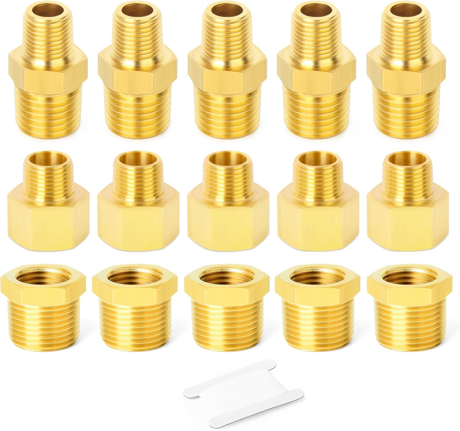 GASHER 30PCS Brass Pipe Fitting, Hex Bushing, Reducer Adapter, Reducing Hex Nipple 1/4 Inch NPT x 1/8 Inch NPT
