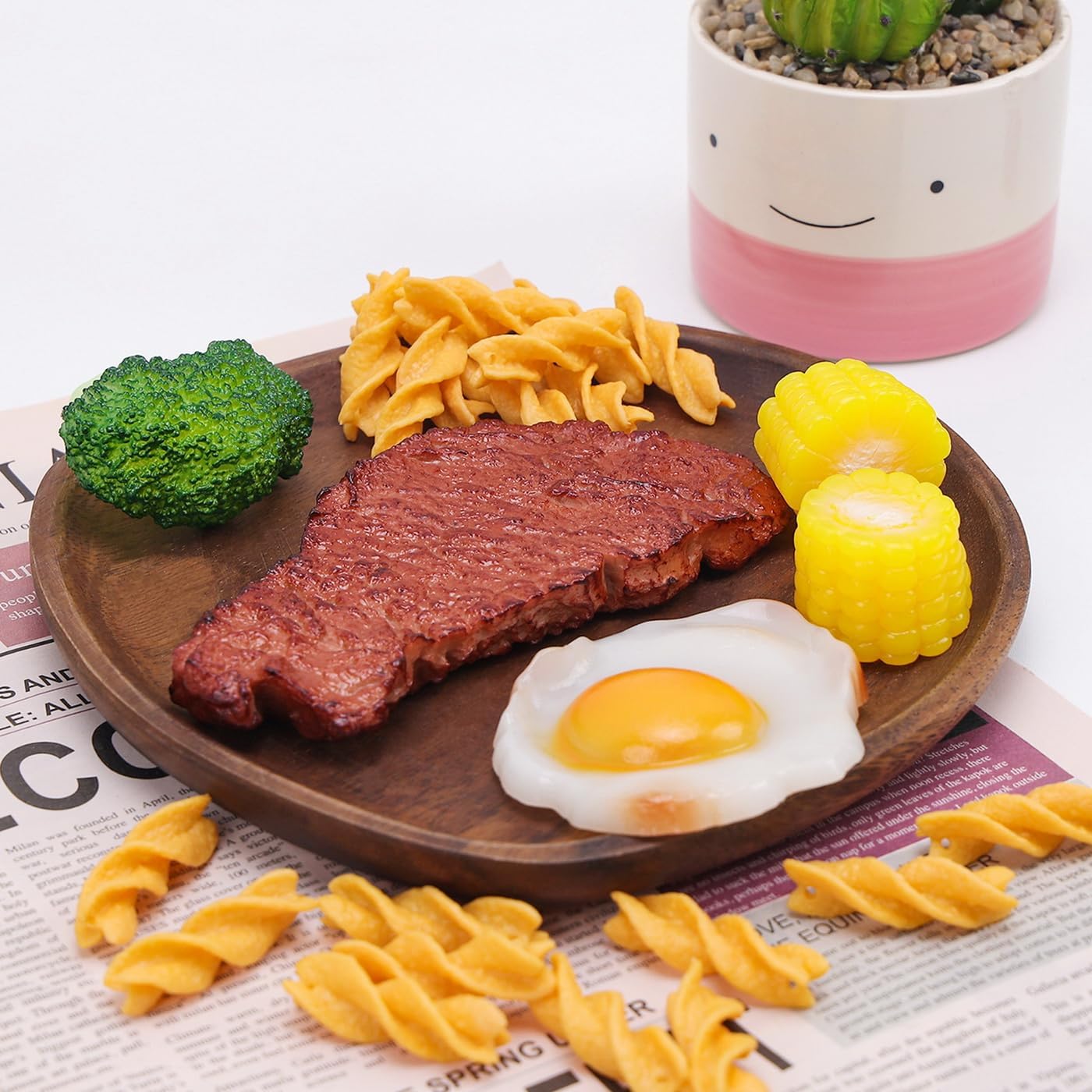 25pcs Artificial Steak Fake Roast Beef Meat Simulation Fried Egg Broccoli Corn Block French Fries Model Fake Food DIY Wedding Home Kitchen Market Display Photography Props Decoration