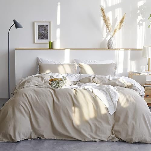 Bedsure Linen Duvet Cover Queen 55% Cotton 45% Linen Duvet Cover Set - 3 Pieces Comforter Cover Set (90 x 90 inchs,No Comforter Included)