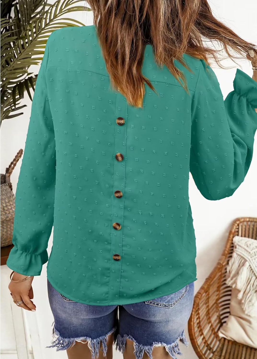 Womens Boho Tops Long Sleeve Shirts For Women Cute Crewneck Blouse Dressy Casual Swiss Dot Crochet Hollow Top 2026 - Image 3