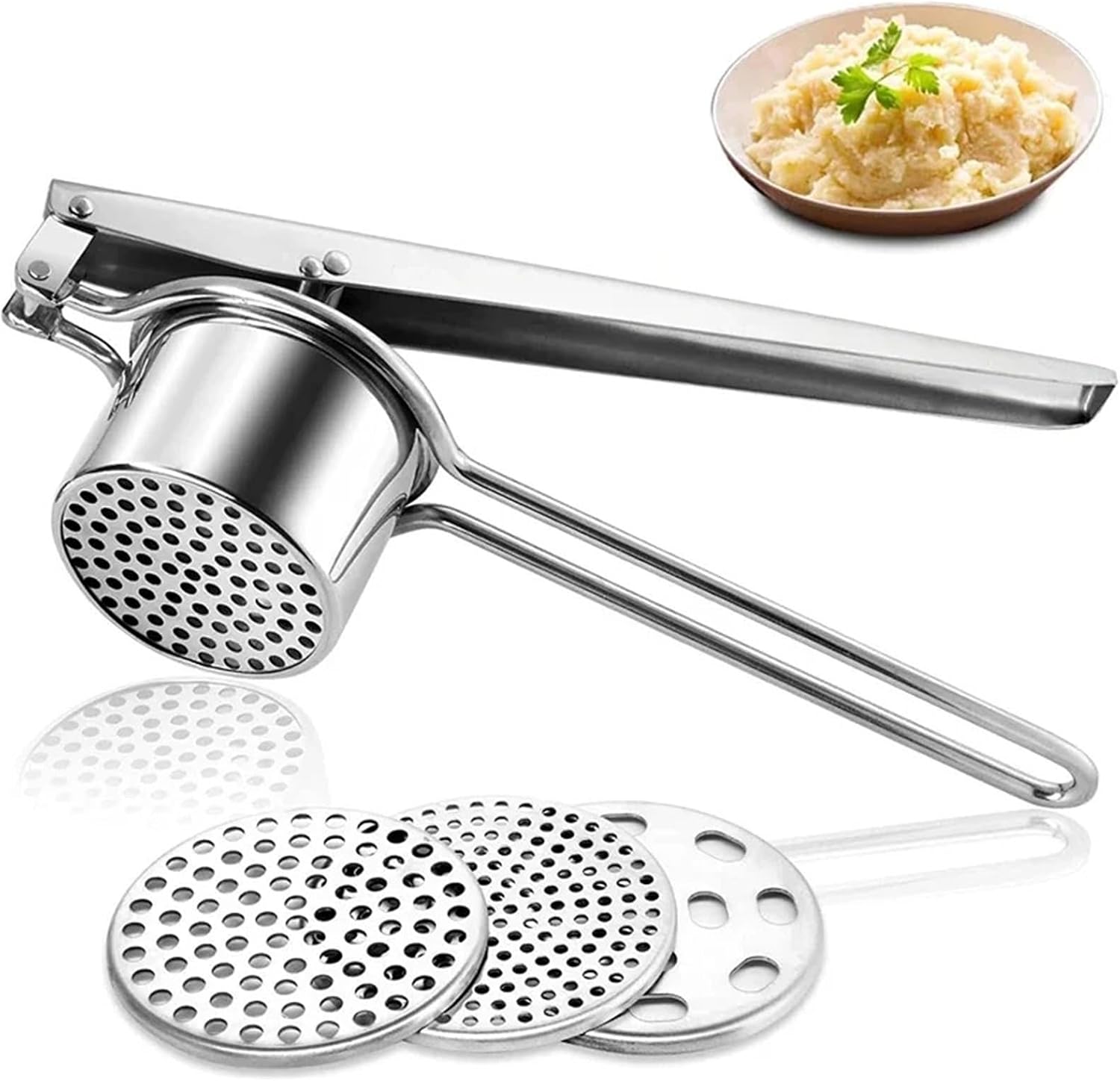Stainless Steel Manual Potato Ricer Masher with 3 Interchangeable Discs Fruit Juicer Lemon Squeezer Kitchen Tool