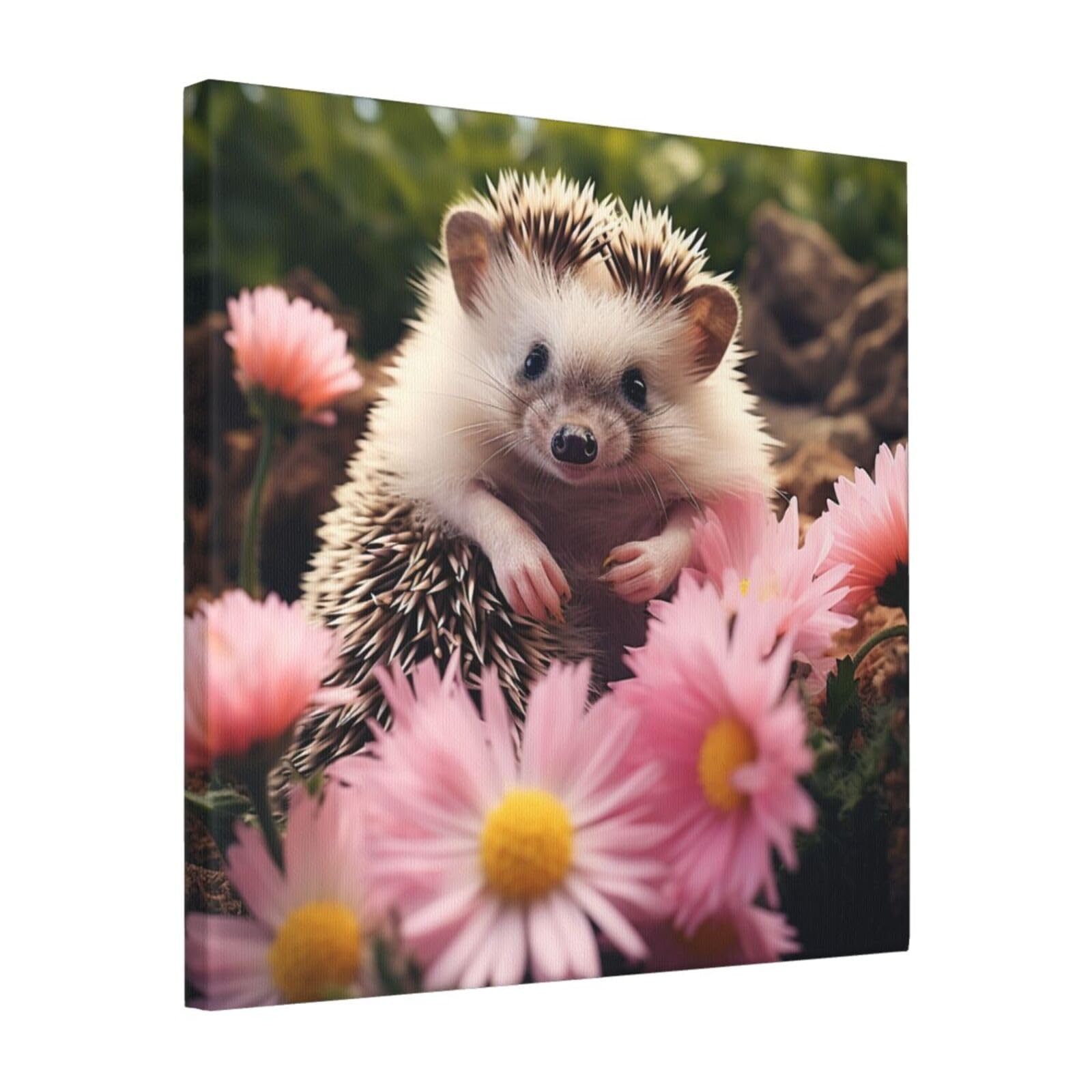 FodPand cute hedgehog in flowers Canvas Wall Art for Living Room Wall Decor 16"x16" Modern Artwork Painting Pictures Hanging Canvas Prints Aesthetic Wall Art for Bedroom Bathroom Office Wallart Decor